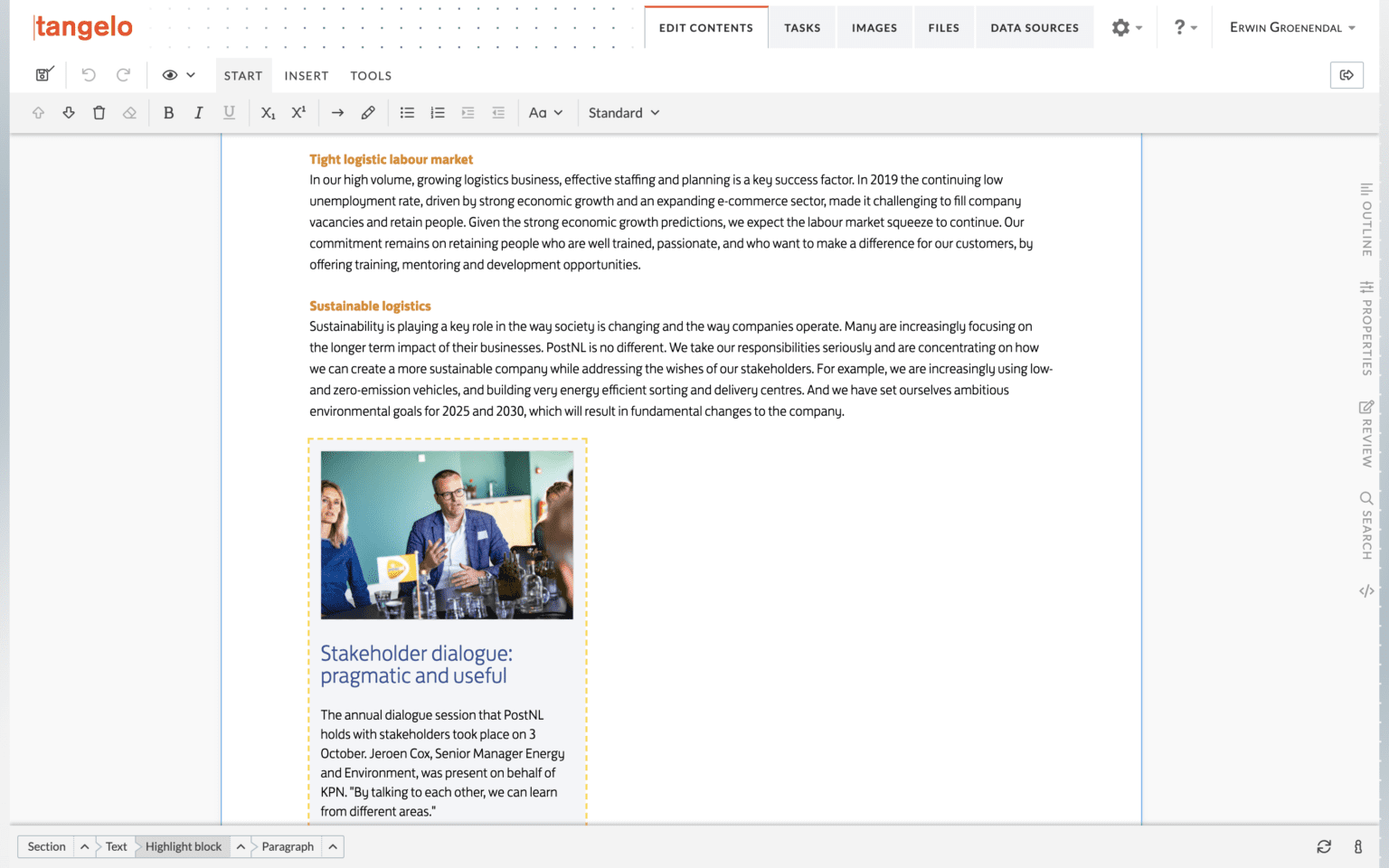 Tangelo: Create designed corporate reports in-house