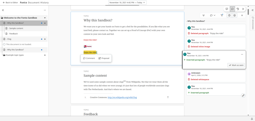 Fonto Review integration into Fonto Document History